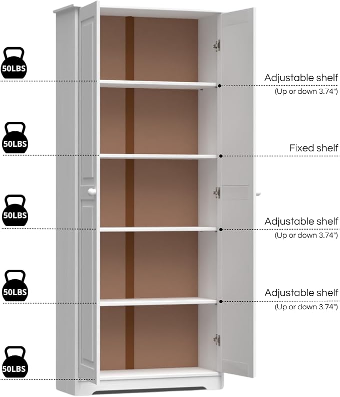 From the Tree Furniture Solid Pine Pantry Cabinet — 72" Tall White Kitchen - Image 9