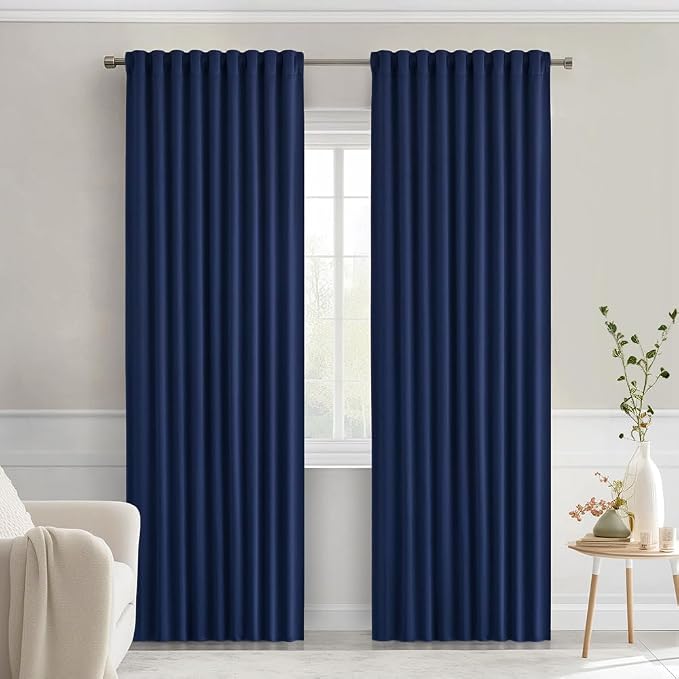 MIULEE Navy Blue Back Tab Blackout Curtains 52x84 Inch Length 2 Panels Set | by MIULEE