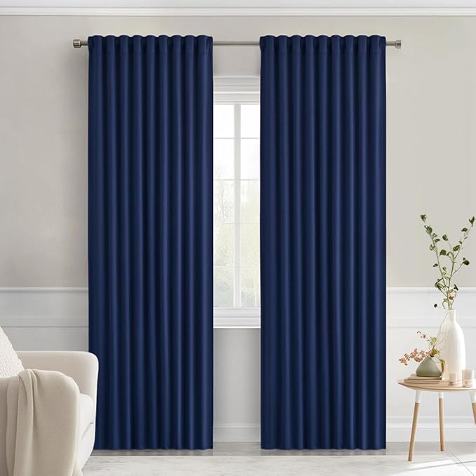 MIULEE Navy Blue Back Tab Blackout Curtains 52x72 Inches Long 2 Panels Set | by MIULEE
