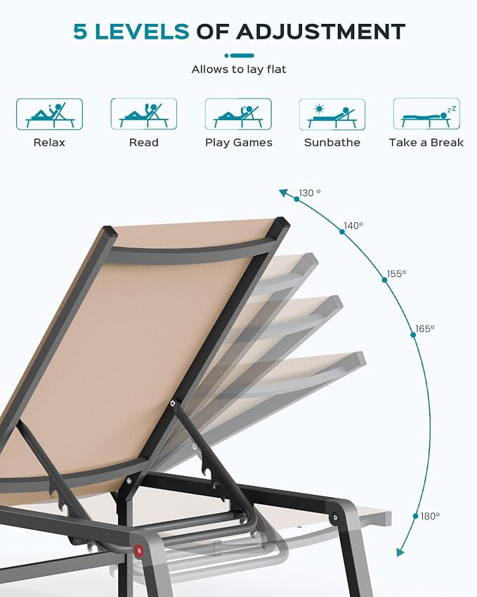 Ciokea Aluminum Foldable Lounge Chairs Set of 2 - Image 5