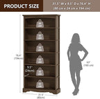 TVU 6-Tier Wooden Bookshelf, 76 Inch Tall Bookshelf - Image 3