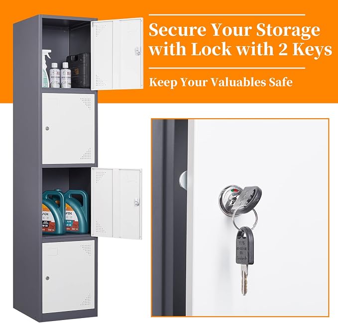 Metal Locker with 4 Doors, Lockable Locker Cabinet - Image 6