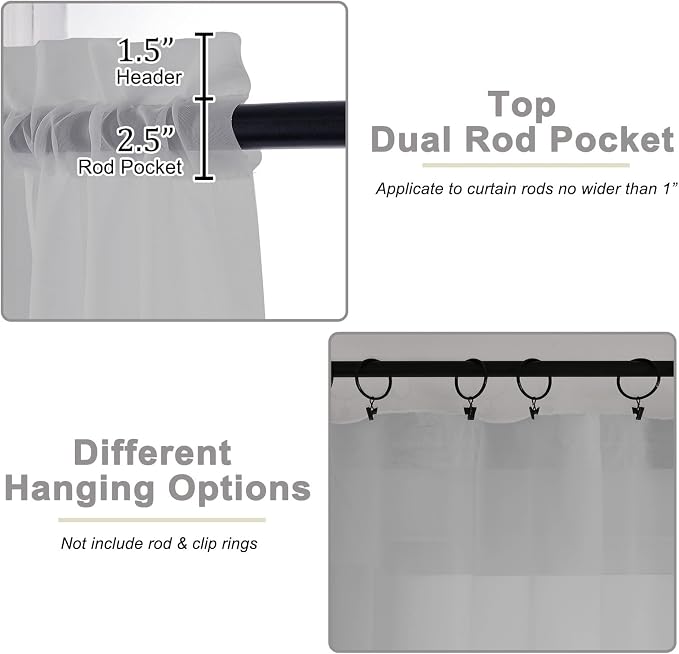 Light Grey Sheer Curtain for Bedroom Living Room 72 Inches Long 2 Panels Set - Image 4
