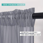MIULEE 2 Panels Tiers Half Window Sheer Curtains 29 X 36 Inch Dark Grey | Rod - Image 2