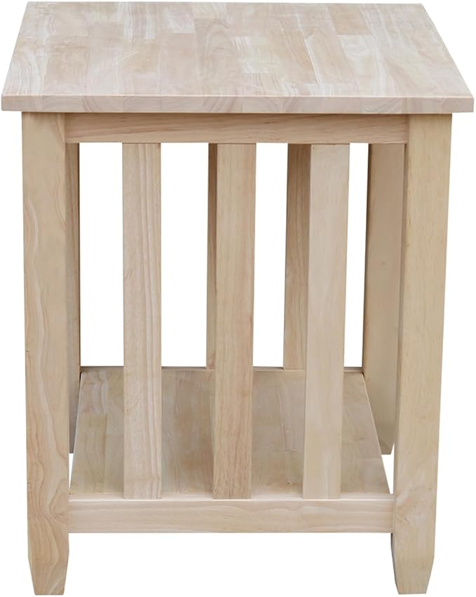 HomeStock Asian Tall End Table, Solid Parawood, 32 lbs, Butcher Block Surface - Image 4