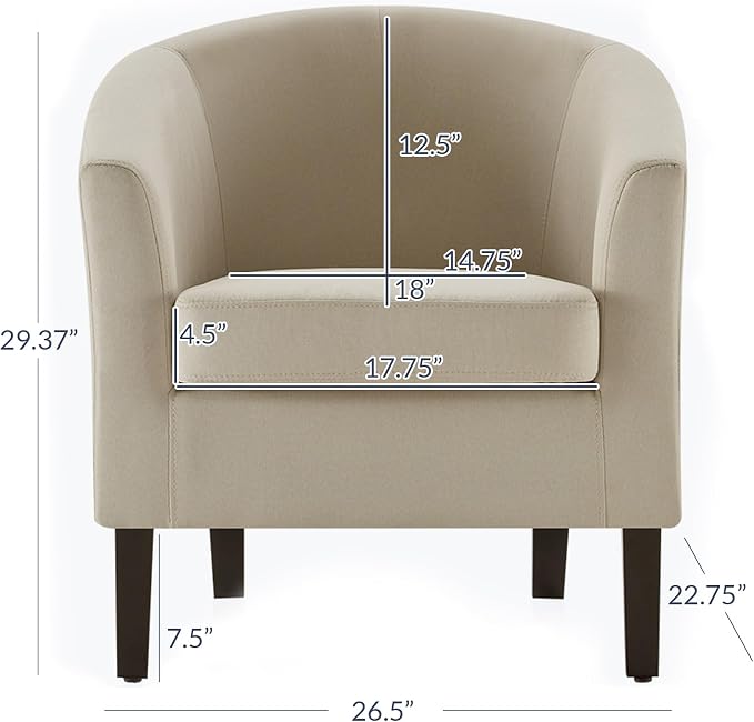 BELLEZE Accent Barrel Chair, Linen Round Club Tub Sofa Corner Chair - Image 2