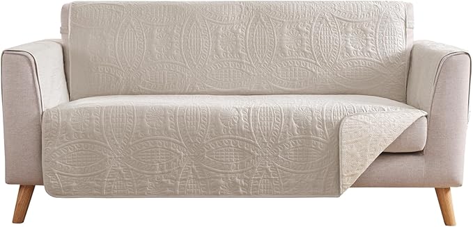 Beige Loveseat Covers for 2 Cushion Couch, Water-Repellent Quilted Covers for by Pamhaven