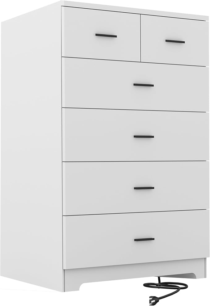 FJTJBSI Dresser with Power Outlets Wooden 6 Drawer Dresser with Large Organizer by FJTJBSI