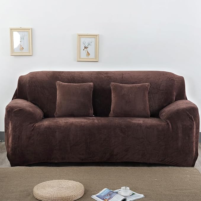 vctops 4 Seater Velvet Plush Stretch Sofa Slipcover 1-Piece Sofa Cover by vctops