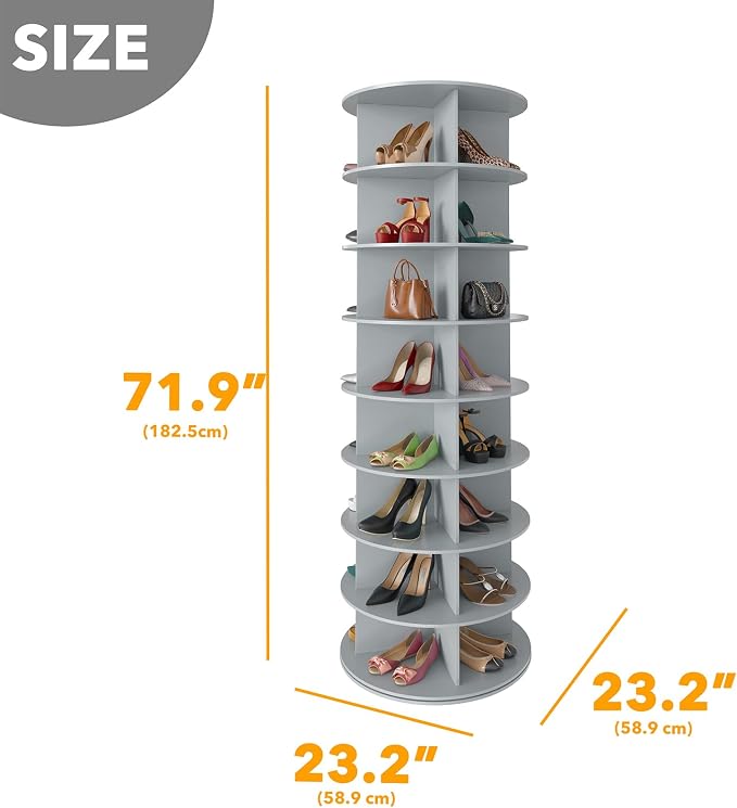 SpaceAid 8 Tier Rotating Shoe Rack Tower, Spinning Shoe Display Lazy Susan - Image 2