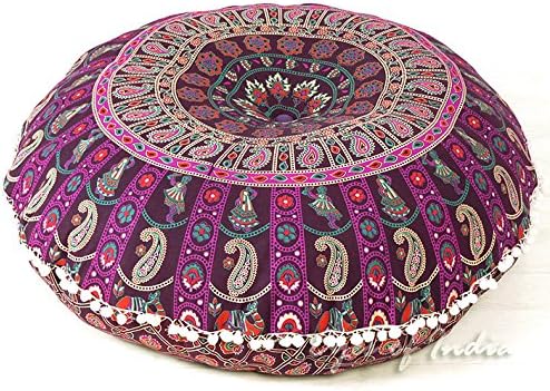 32" Purple Burgundy Floor Meditation Pillow Cushion Seating Throw Cover Mandala by EyesofIndia
