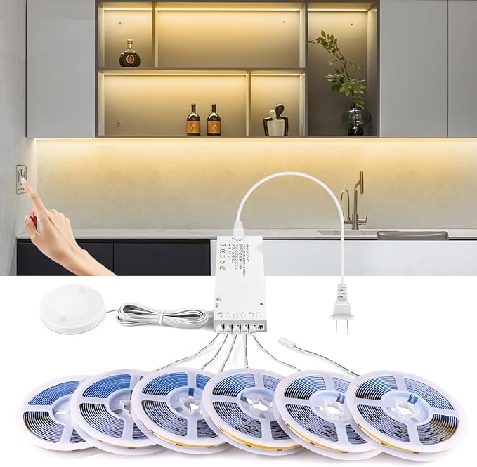 AIMENGTE 12V COB LED Cabinet Lights Strip, 6 x 3.3ft Touch Dimmable 3000K - Image 2