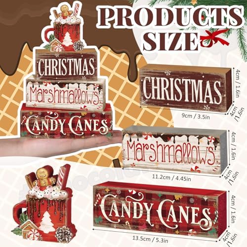 Moucuny 4 Pcs Christmas Hot Cocoa Wooden Block Set, Tiered Tray Decor - Image 2