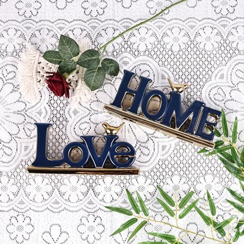 Love Sign Decor,Blue and Gold Room Decor Aesthetic, Knick Knack Shelf,Gold Bird Decor, Boho Bookshelf,Abstract Gold Statue,for Living Room,Bedroom, Contemporary Tv Stand Set of 2 (2, Blue) - Image 5