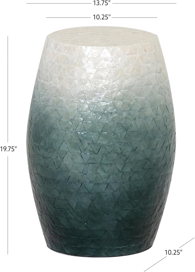 Tylin Ivory and Blue Capiz Ombre Drum Accent Table - Image 3