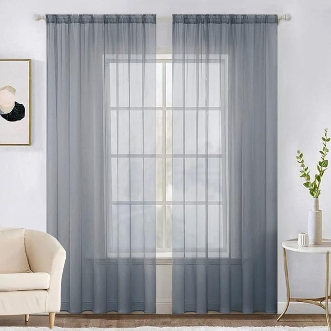 MIULEE 2 Panels Sheer Curtains for Living Room 54X72 Inch Dark Grey | Window by MIULEE