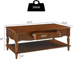 Rectangular Coffee Table with 2 Storage Drawers, Mid-century Solid Wood Living - Image 2