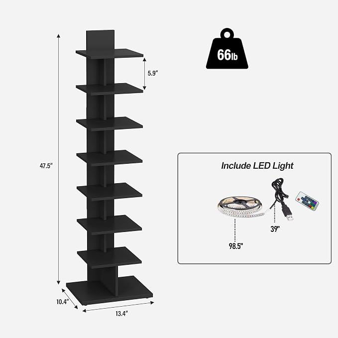 TUTOTAK Narrow Bookshelf, 8-Tier Bookcase - Image 2