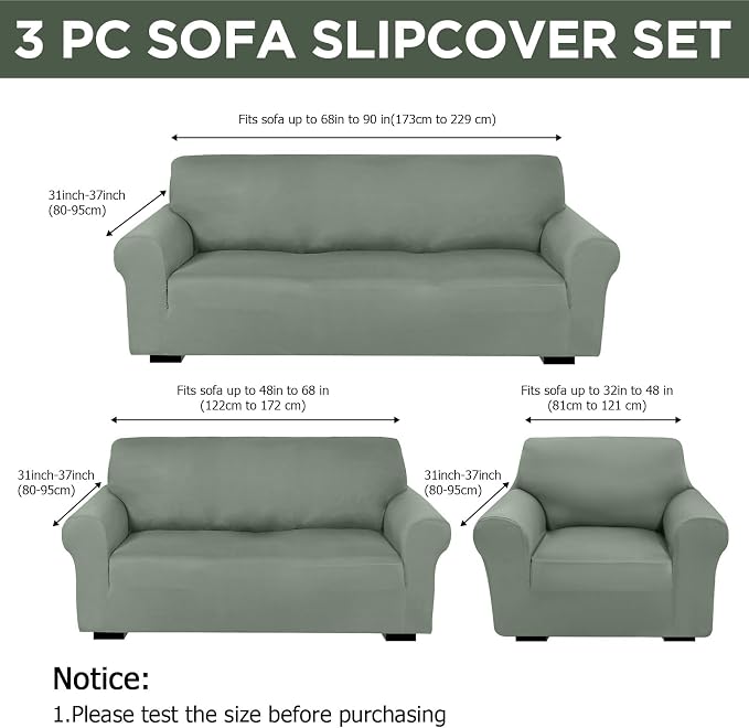Peryiter 3 Pcs Couch and Loveseat Covers Set Sofa Cover - Image 2