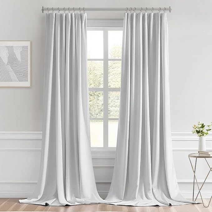 MIULEE Greyish White Back Tab Blackout Curtains 52x96 Inch Long 2 Panels | Rod - Image 9