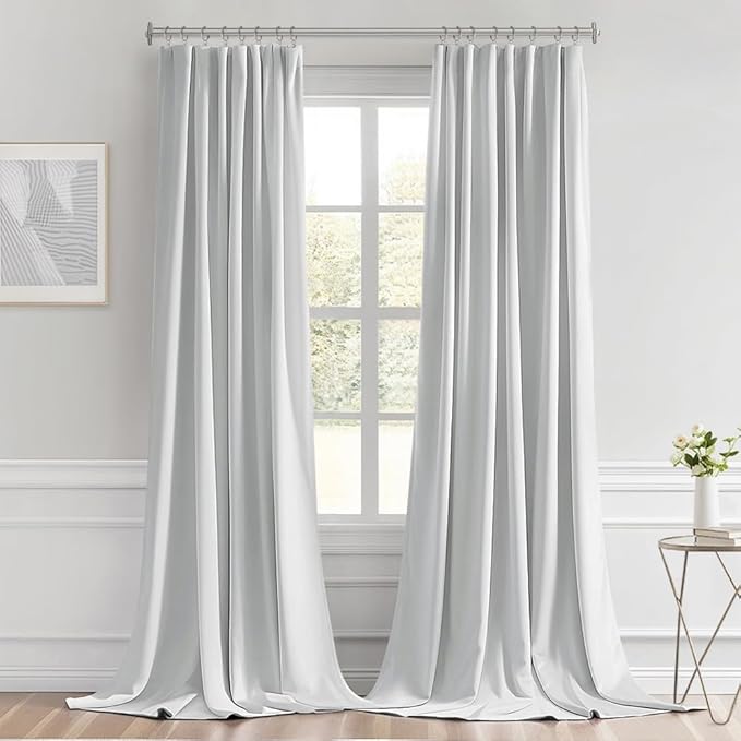 MIULEE Greyish White Back Tab Blackout Curtains 52x120 Inch Long 2 Panels | Rod - Image 9