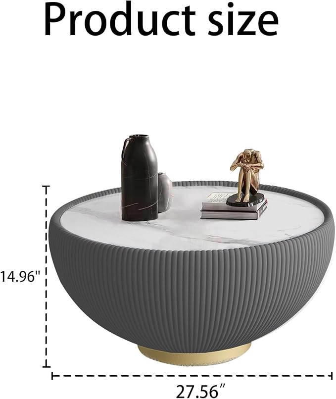 SSLine Bowl-Shape Coffee Table Modern Sintered Stone Top Coffee Table in Grey - Image 2