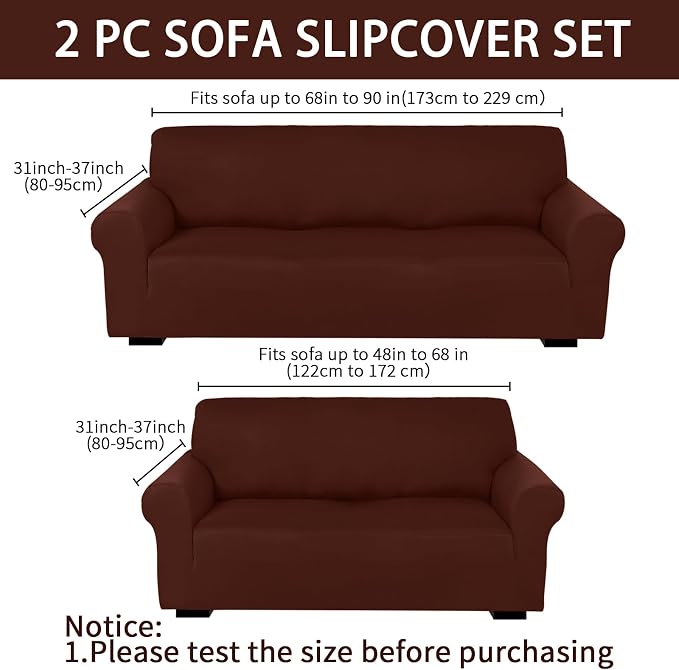 Peryiter 2 Pcs Sofa Covers Couch and Loveseat Covers Set Stretch Sofa Slipcover - Image 2