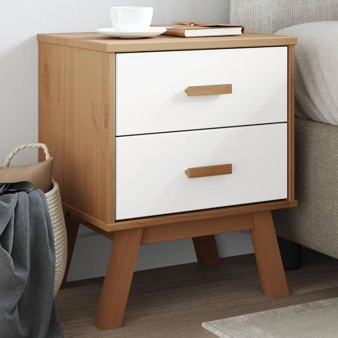 Scandinavian Style Bedside Cabinet in White and Brown by Unknown