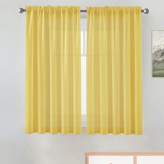 SpaceDresser Basic Rod Pocket Sheer Voile Window Curtain Panels Yellow 1 Pair 2 by SpaceDresser