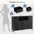 DUMOS TV Stand Dresser with 8 Fabric Drawers and Open Shelves, LED - Image 3