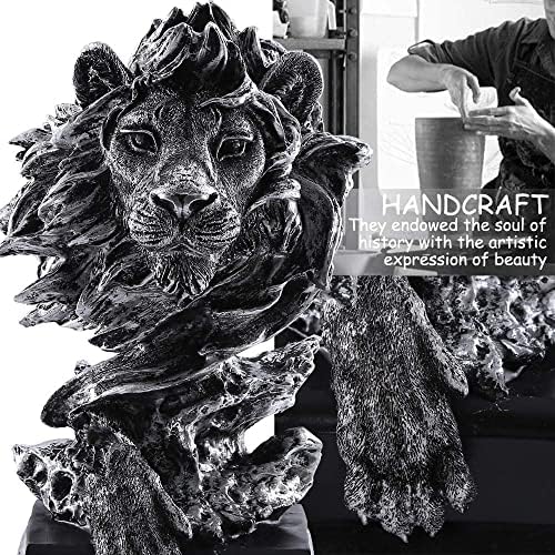 H&W Sandstone Lion Figurines, The King of Beasts, Statue Decoration, Silver - Image 2