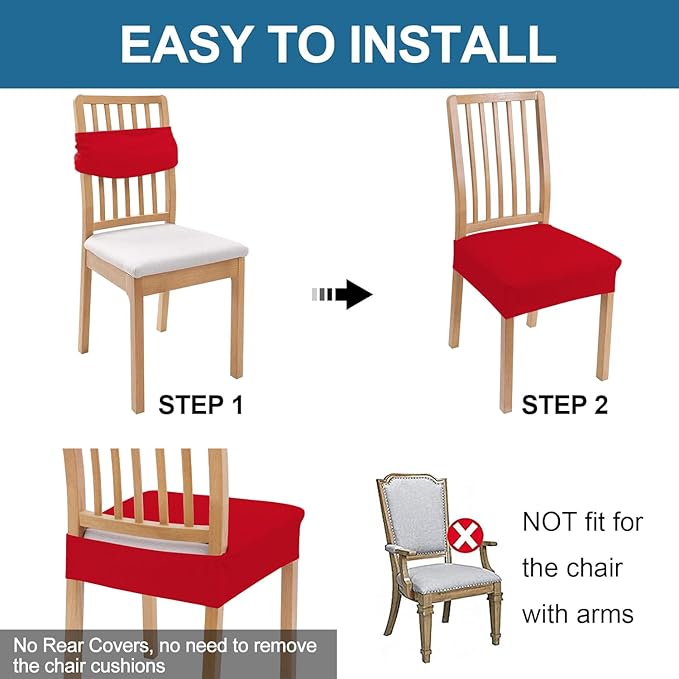 Smiry Waterproof Seat Covers for Dining Room Chairs Set of 8, Stretch Jacquard - Image 5