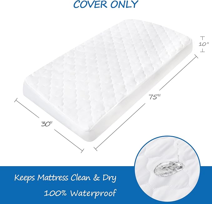 Cot Mattress Pad Protector Waterproof, Quilted Cot Size Mattress Cover 30" X - Image 2