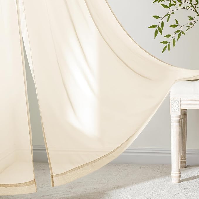 MIULEE Butter Cream Sheer Curtains 90 Inches Long 4 Panels 42 x 90 Inches | - Image 3