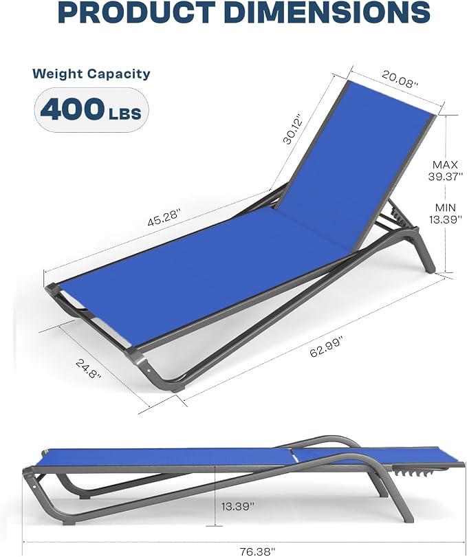 Patio Chaise Lounge Chairs Set of 4, All-Weather Aluminum Pool Loungers - Image 2