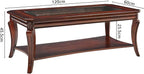 Coffee Table with Tempered Glass Top and Storage Shelf, Farmhouse Living Room - Image 2