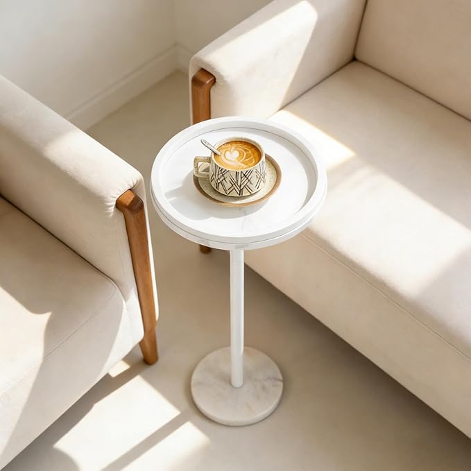 smusei Small Drink Table with Marble Base Round Side Table - Image 4