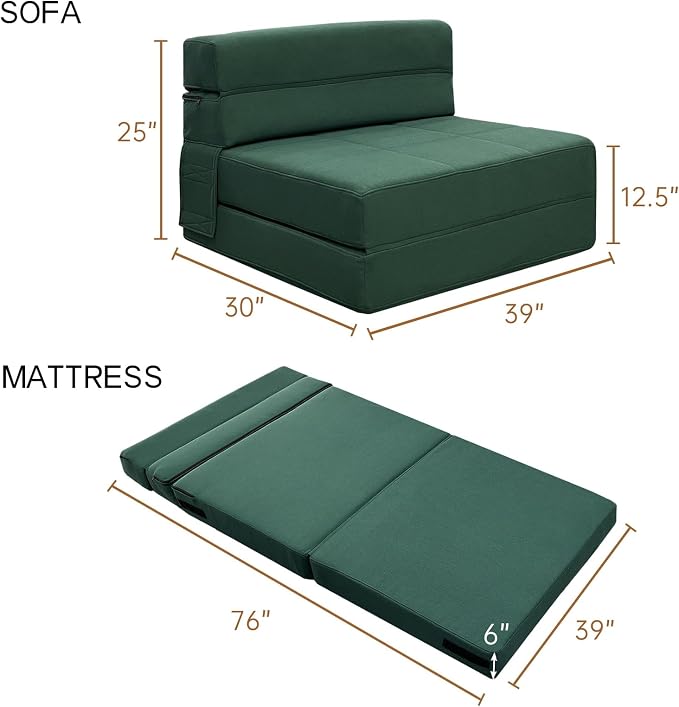 ANONER Memory Foam Fold Out Sofa Bed Couch - Image 3