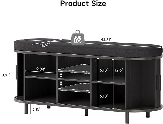 Oval Shoe Storage Bench with Padded Seat Cushion, 2-Tier Fluted Shoe Cabinet - Image 2