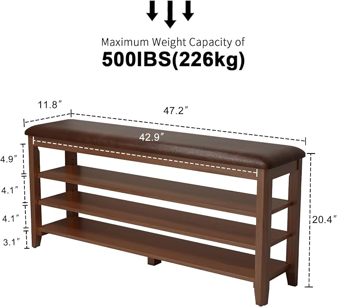 AQIMUELE Shoe Bench with Leather Cushion, 3 Tiers Shoe Storage Bench Height - Image 2