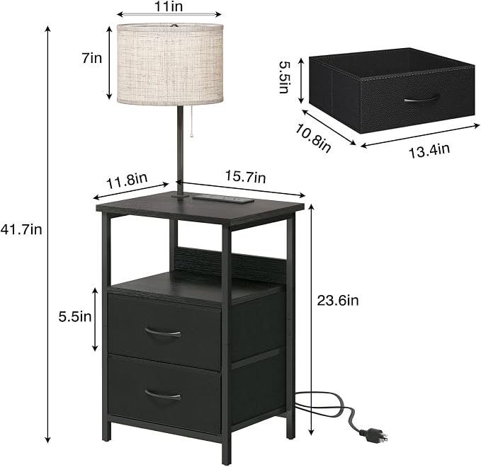 Fixwal Bedside Table with 3 Color Temperature Reading Light, Nightstand with - Image 3