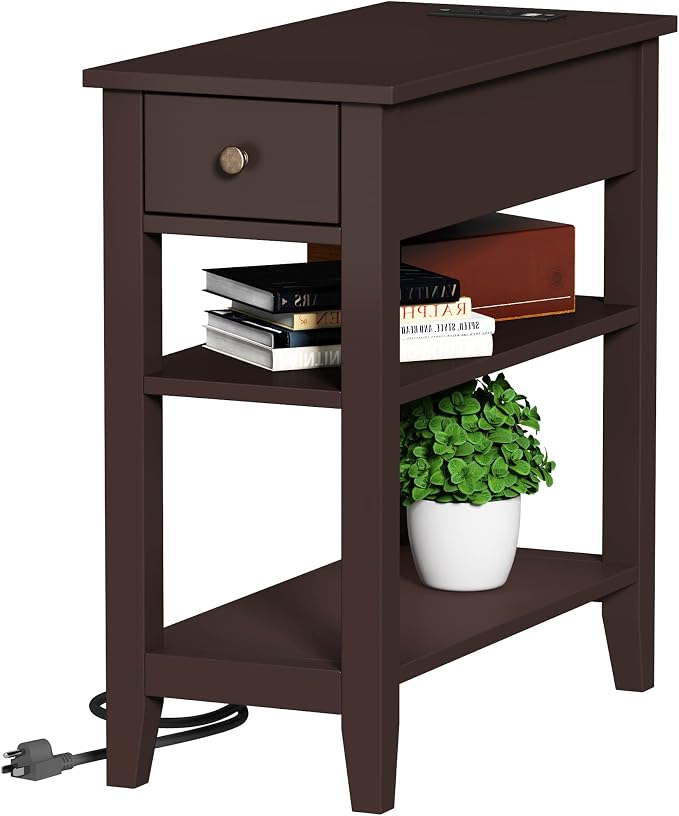 ChooChoo Narrow End Table with Charging Station, Side Table Living Room with by ChooChoo