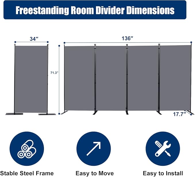 Room Divider 6FT Portable Room Dividers and Folding Privacy Screens, 4 Panel - Image 6