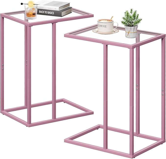 C Shaped End Table Set of 2, Small Side Couch Sofa Tables by Easy+Paws
