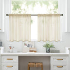 MIULEE 2 Panels Kitchen Tiers Half Window Sheer Curtains 29 X 36 Inch Beige | - Image 7