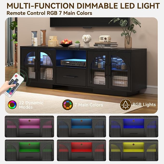70" LED TV Stand with Storage for 75/80" TVs, Faux Marble Entertainment Center - Image 6