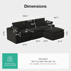 Novilla 104.3" Modular Cloud Couch, Modern Sectional Sofa - Image 2