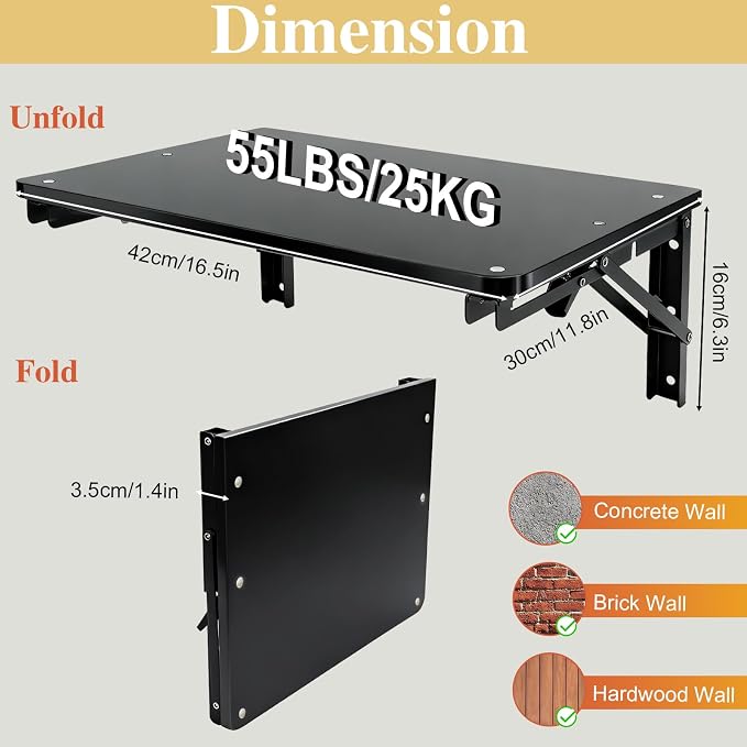 Folding Shelf Wall Mounted for Small Space, Home Office Floating Fold Down Desk - Image 3