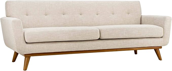 Modway Engage Mid-Century Modern Upholstered Fabric Sofa in Beige - Image 4