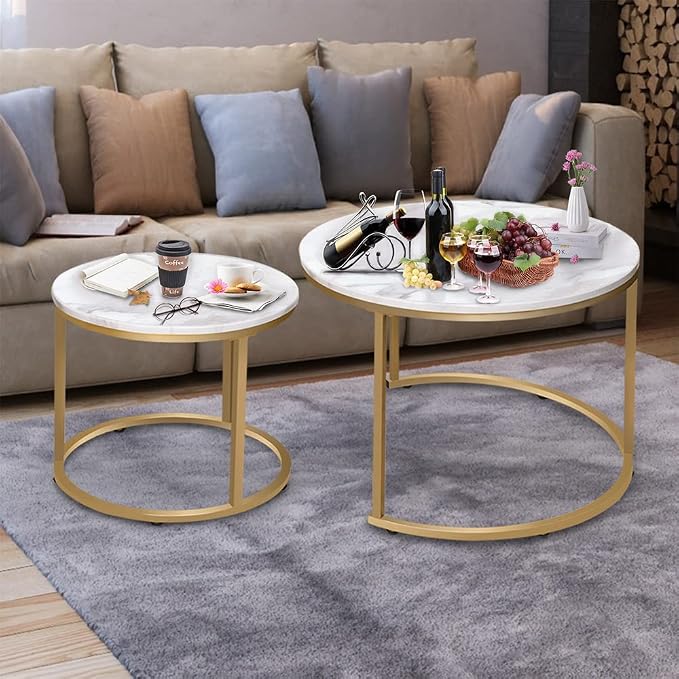 Garden 4 you Nesting Coffee Table Faux White Marble - Image 5